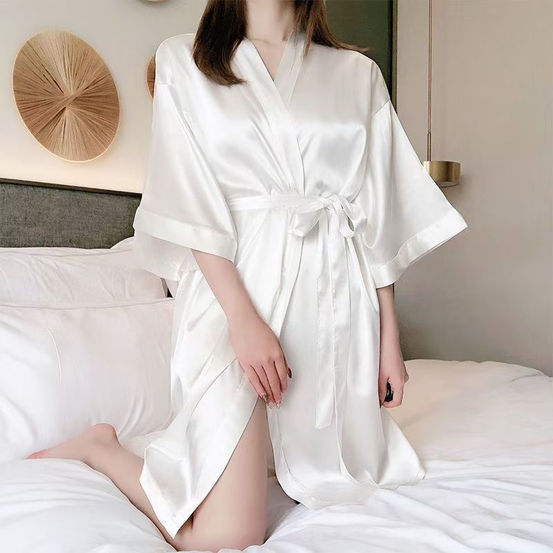 Ice Silk Pajamas For Women, Summer Short Sleeves, Dressing Gown, Home Clothes CD-WCF52 (China To Bangladesh Home Delivery)