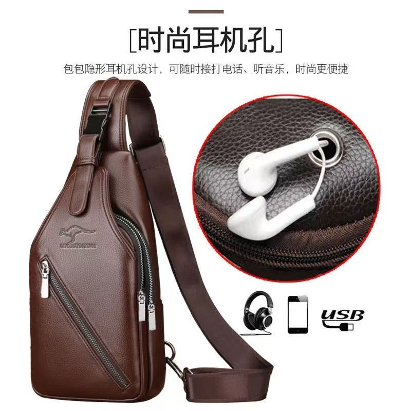 Official authentic men's Pure Leather cross-body shoulder bag, fashionable casual leather bag MF100 (China To Bangladesh Home Delivery)