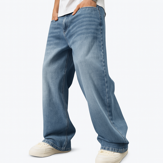 Men’s Wide Leg Washed Blue Denim Jeans – Oversized Relaxed Fit| CD-MDP9