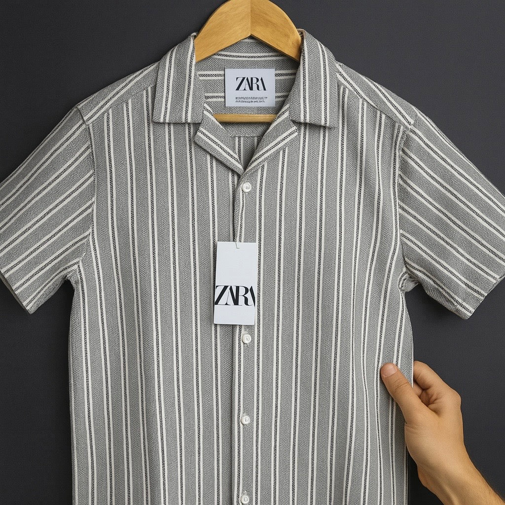 Premium Striped Textured Short Sleeve Shirt – Light Grey| CD-HSC16