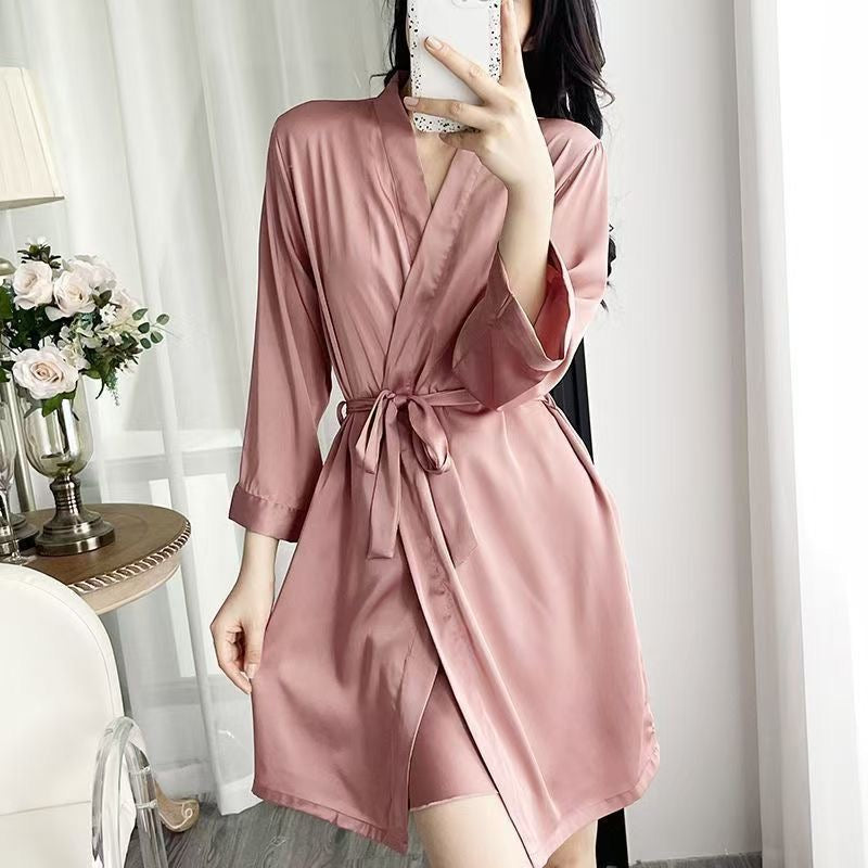 Ice Silk Pajamas For Women, Summer Short Sleeves, Dressing Gown, Home Clothes CD-WCF52 (China To Bangladesh Home Delivery)
