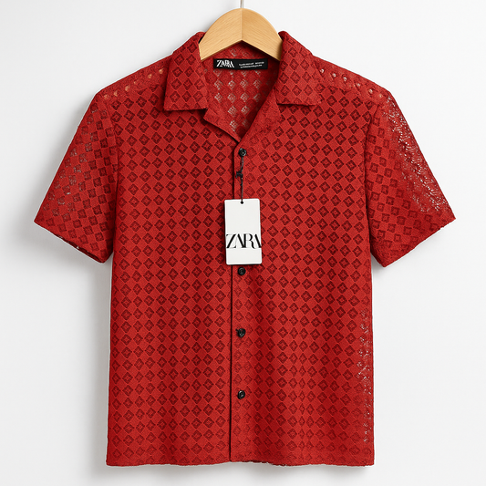 Men’s Premium Half Sleeve Textured Shirts – Soft Off-White & Bold Maroon| CD-HSC8