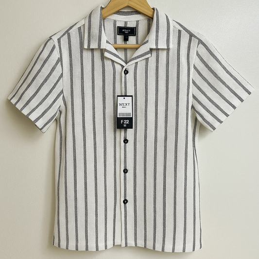 White & Black Striped Textured Shirt – Minimal & Breathable Summer Wear| CD-HSC10