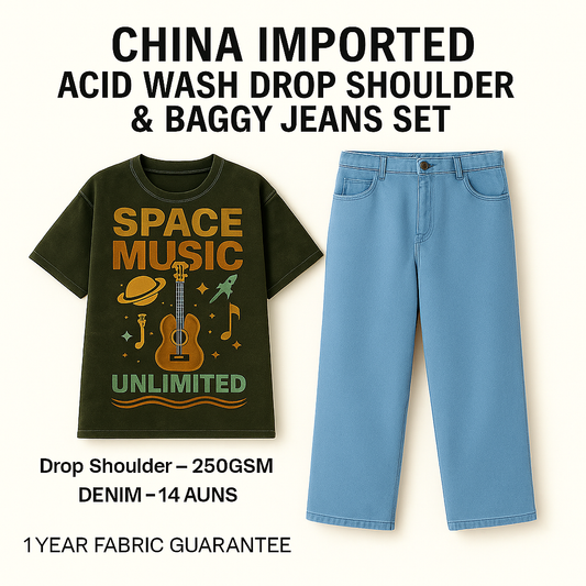 Space Music Graphic Tee & Light Blue Baggy Jeans Set – China Imported Streetwear| CD-SDS1