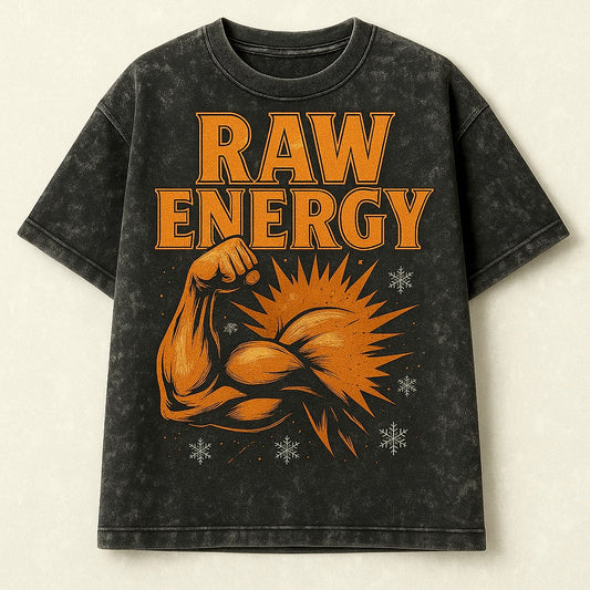 RAW ENERGY Acid Wash Muscle Graphic Drop Shoulder – Pre-Order| CD-ACD101 (China To Bangladesh Home Delivery)