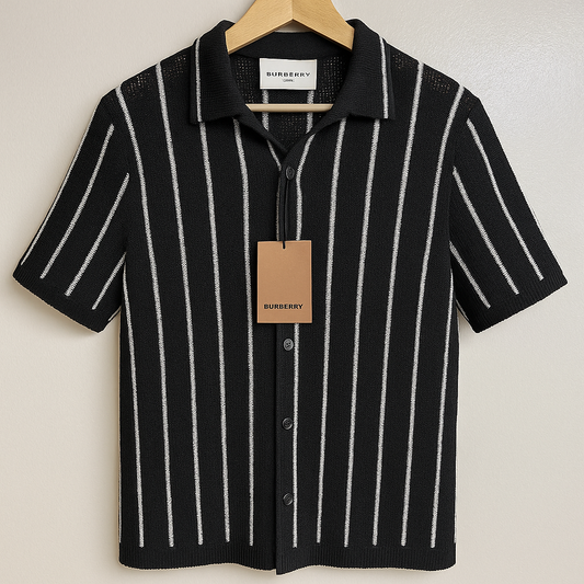 Black Textured Vertical Stripe Shirt – Smart & Casual Summer Wear| CD-HSC12