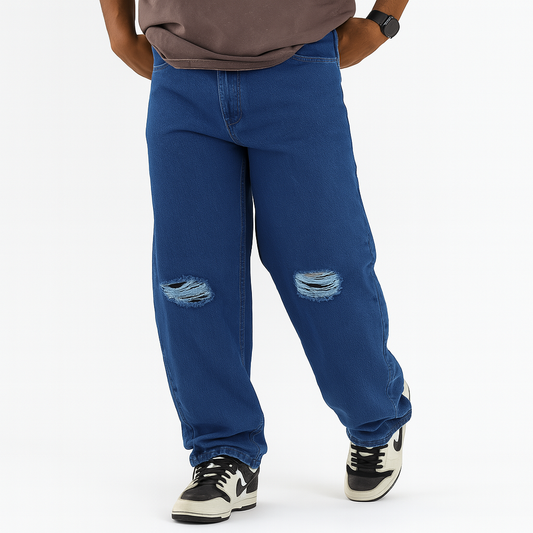 Men’s Relaxed Fit Ripped Knee Denim Jeans – Deep Indigo Blue| CD-MDP1