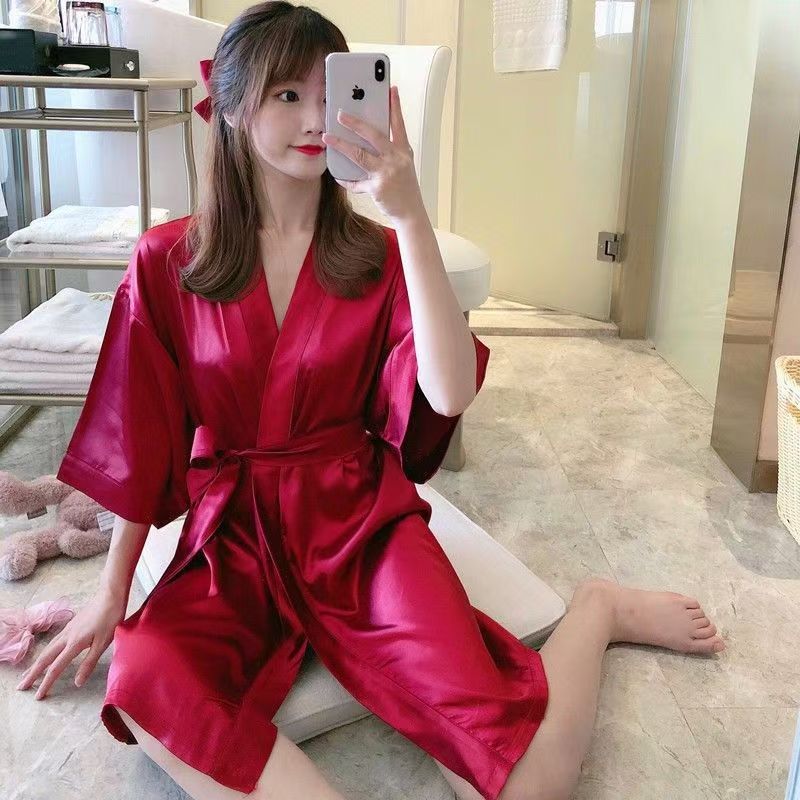 Ice Silk Pajamas For Women, Summer Short Sleeves, Dressing Gown, Home Clothes CD-WCF52 (China To Bangladesh Home Delivery)