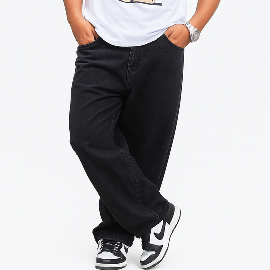 Men’s Loose Fit Solid Black Denim Jeans – Minimal Street Style| CD-MDP4