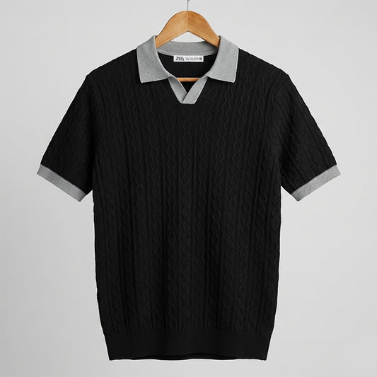 Classic Knit Collar Textured Polo T-Shirt | CD-PZ67