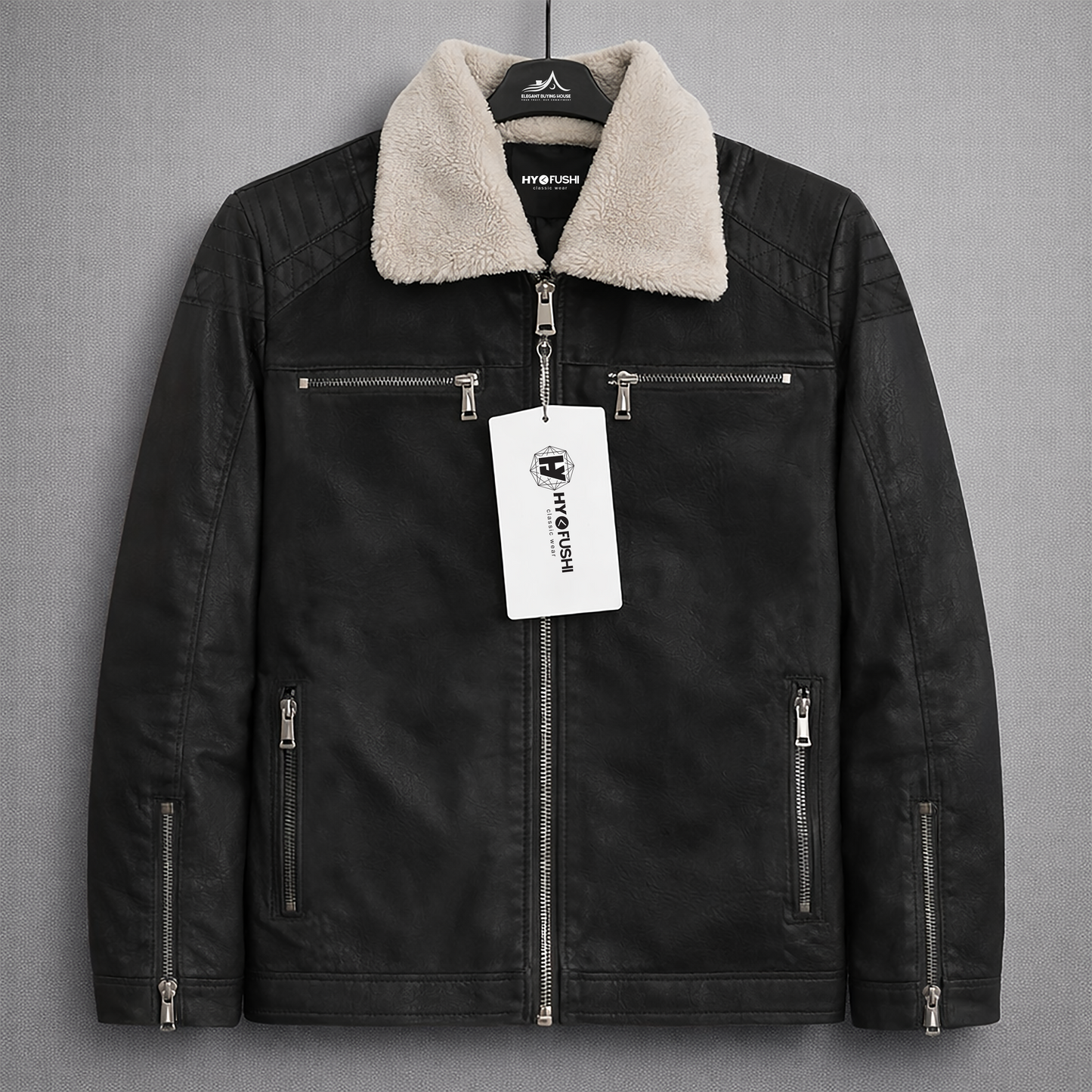 Men’s Imported Premium Faux Leather Sherpa Collar Jacket – Warm, Bold & Modern Style | Code-SWP66