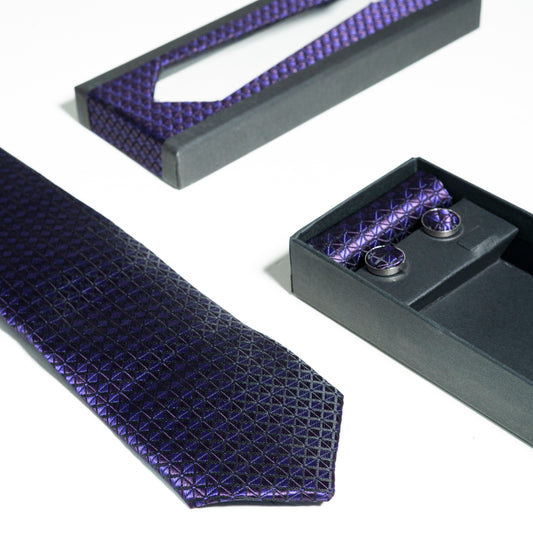 Geometric Textured Formal Tie Set with Matching Accessories| CD-MT11