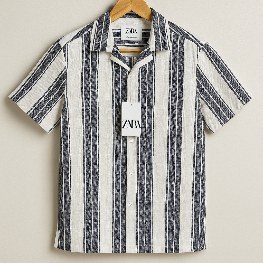 Black & White Vertical Stripe Textured Shirt – Summer Smart Casual Style| CD-HSC3