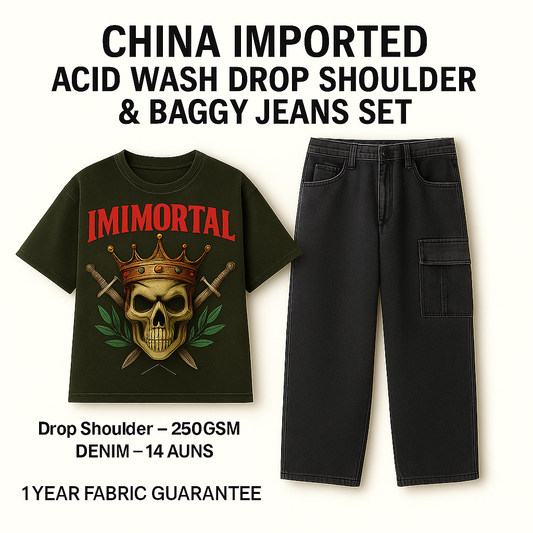 China Imported Acid Wash Drop Shoulder & Baggy Jeans Set – Premium Streetwear Combo|CD-SDS9
