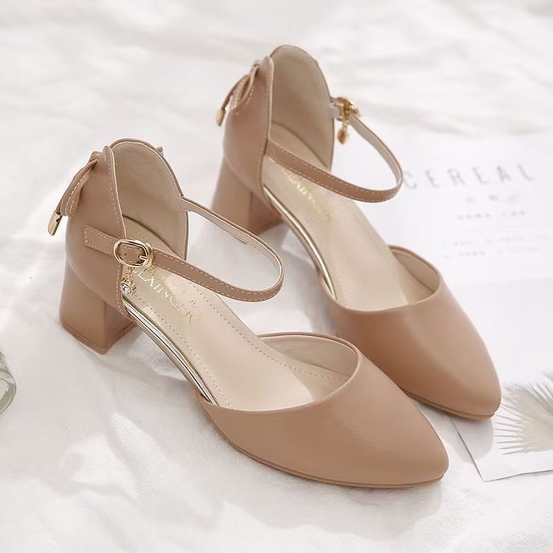 Women's soft leather high-heeled shoes with spring and summer thick CD-SN109 (China To Bangladesh Home Delivery)