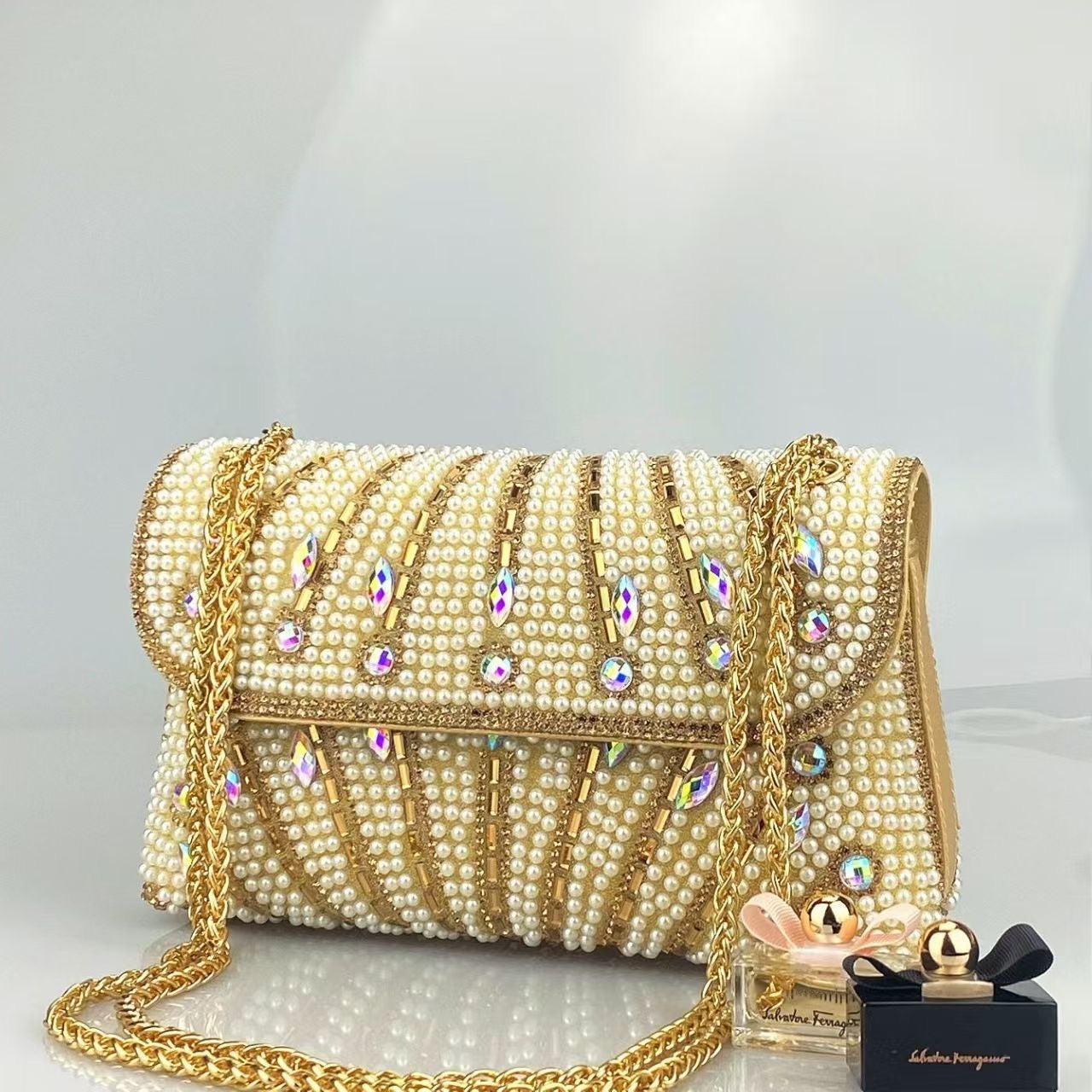 Crystal pearl shiny cross-body shoulder bag CD-LHB123  (China To Bangladesh Home Delivery)