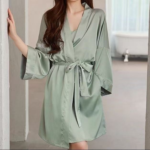 Ice Silk Pajamas For Women, Summer Short Sleeves, Dressing Gown, Home Clothes CD-WCF52 (China To Bangladesh Home Delivery)