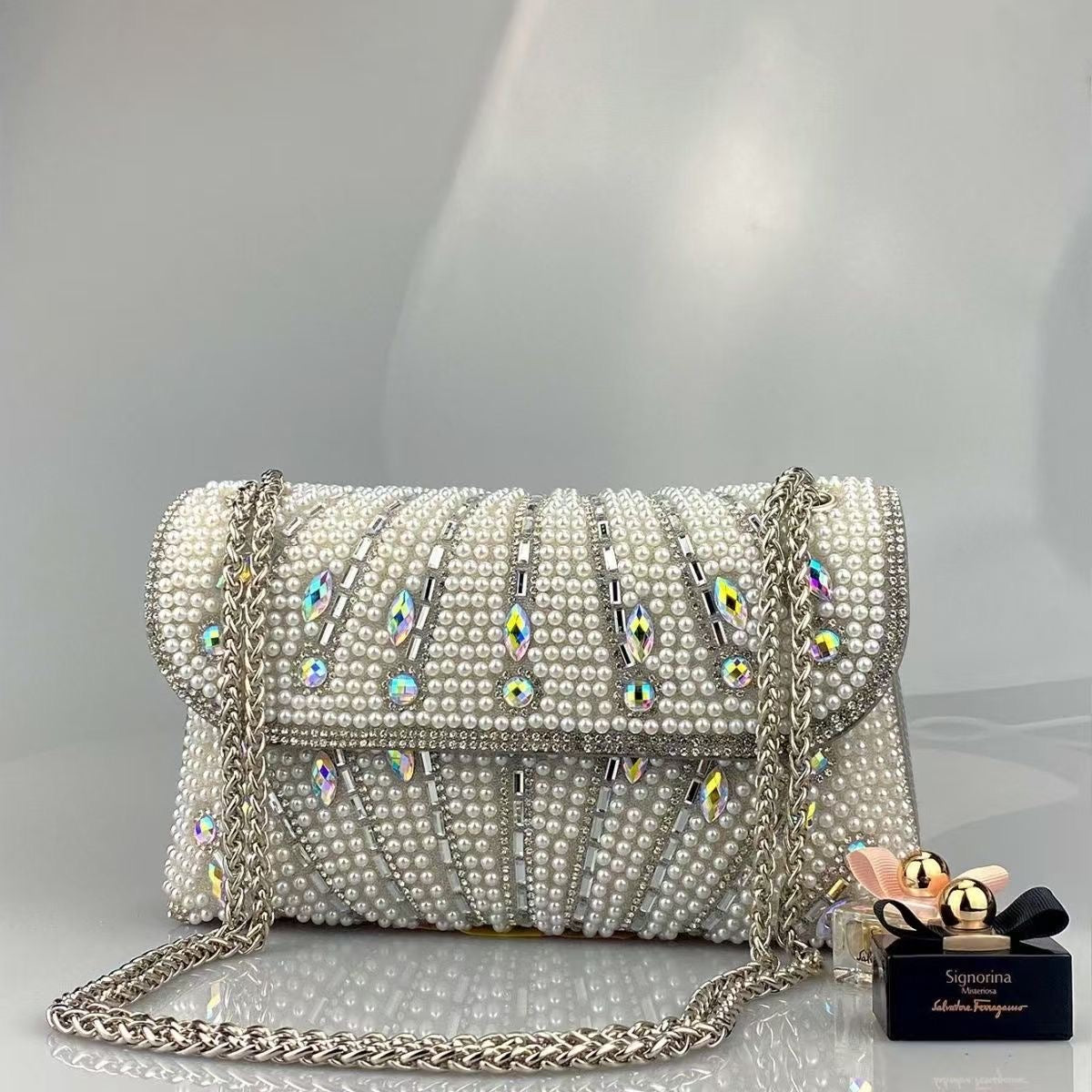 Crystal pearl shiny cross-body shoulder bag CD-LHB123  (China To Bangladesh Home Delivery)