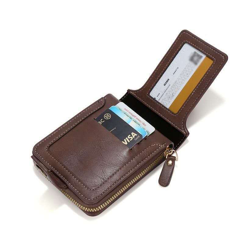 Oil Wax Leather Zipper Zero Card Case One-piece Two-in-one Men's Wallet. CD-MF53(China To Bangladesh Home Delivery)