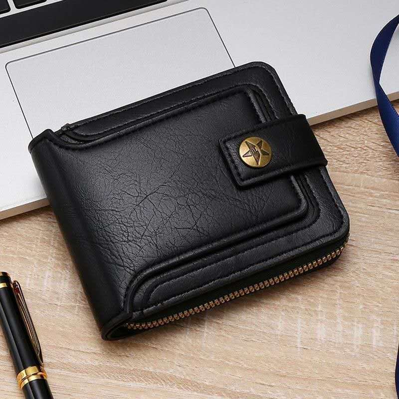 Oil Wax Leather Zipper Zero Card Case One-piece Two-in-one Men's Wallet. CD-MF53(China To Bangladesh Home Delivery)