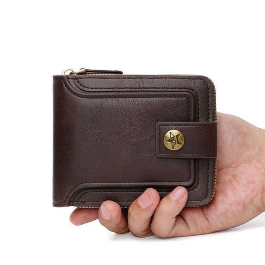 Oil Wax Leather Zipper Zero Card Case One-piece Two-in-one Men's Wallet. CD-MF53(China To Bangladesh Home Delivery)