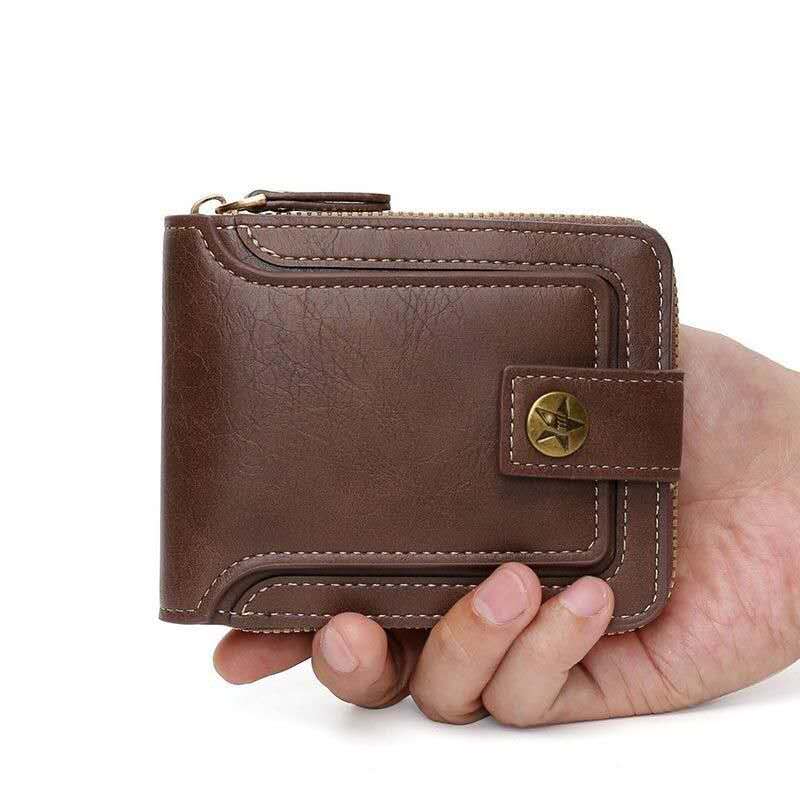 Oil Wax Leather Zipper Zero Card Case One-piece Two-in-one Men's Wallet. CD-MF53(China To Bangladesh Home Delivery)