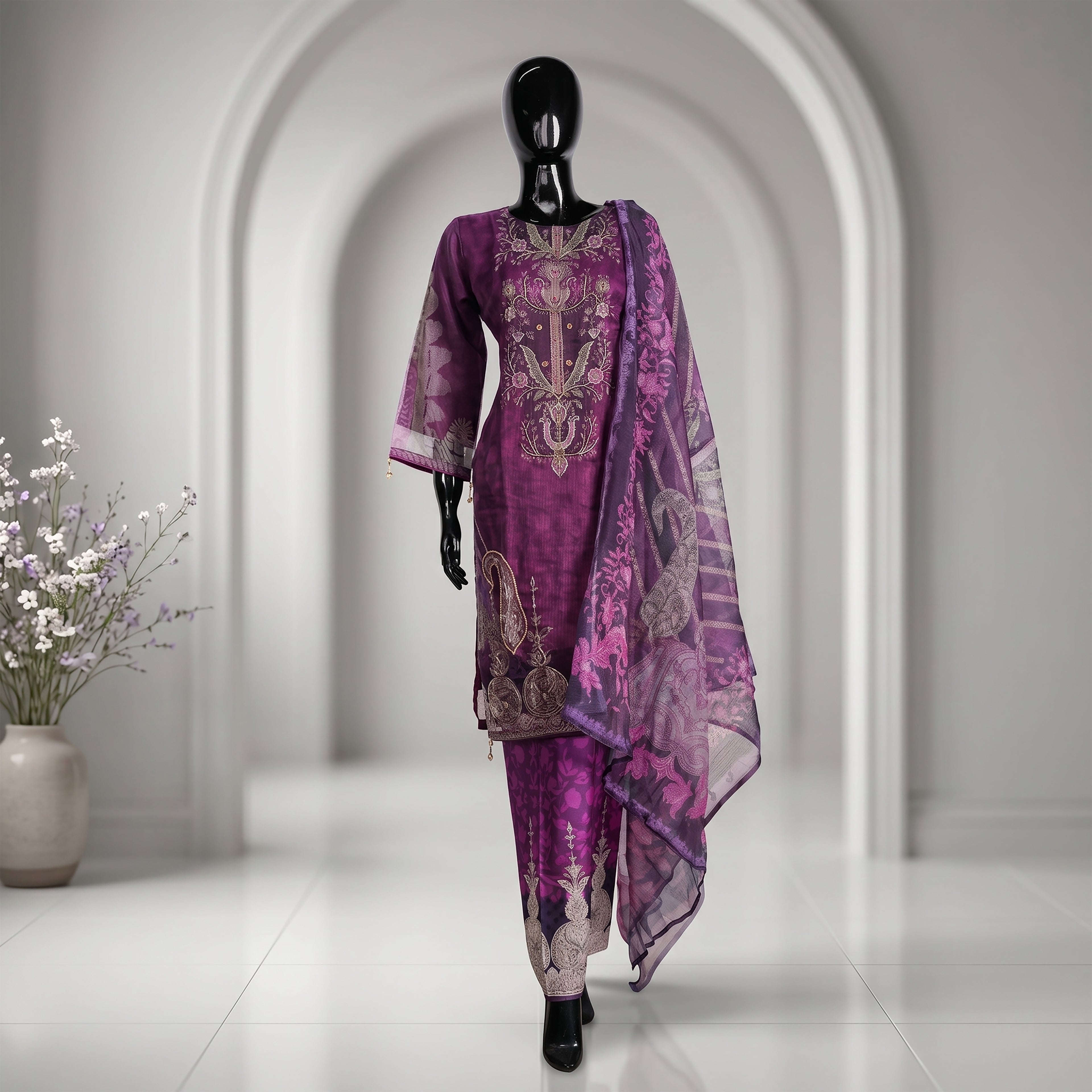 Luxury Embroidered Elegance Three Piece Set | CD-WD22