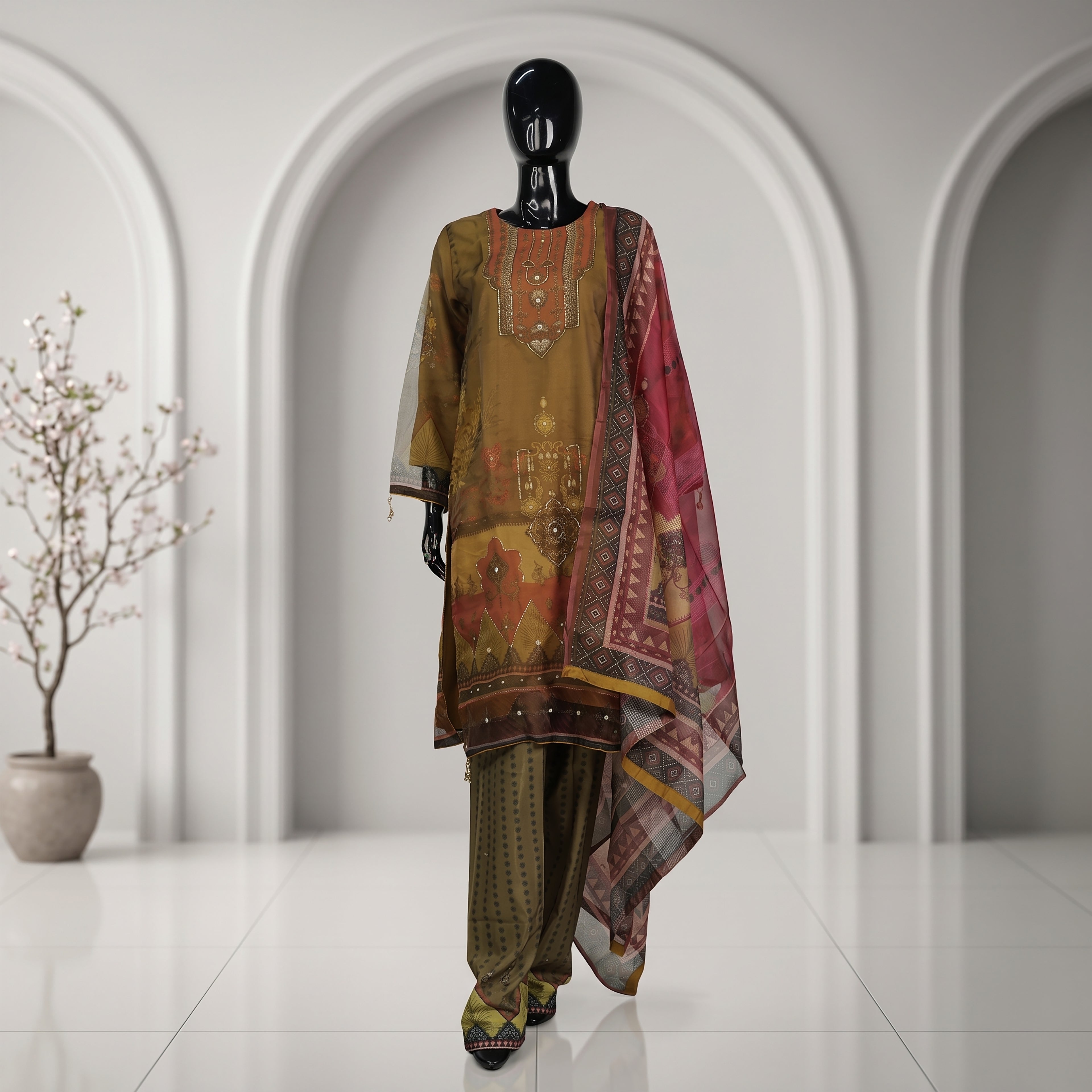 Elegant Traditional Printed Three Piece Set | CD-WD27