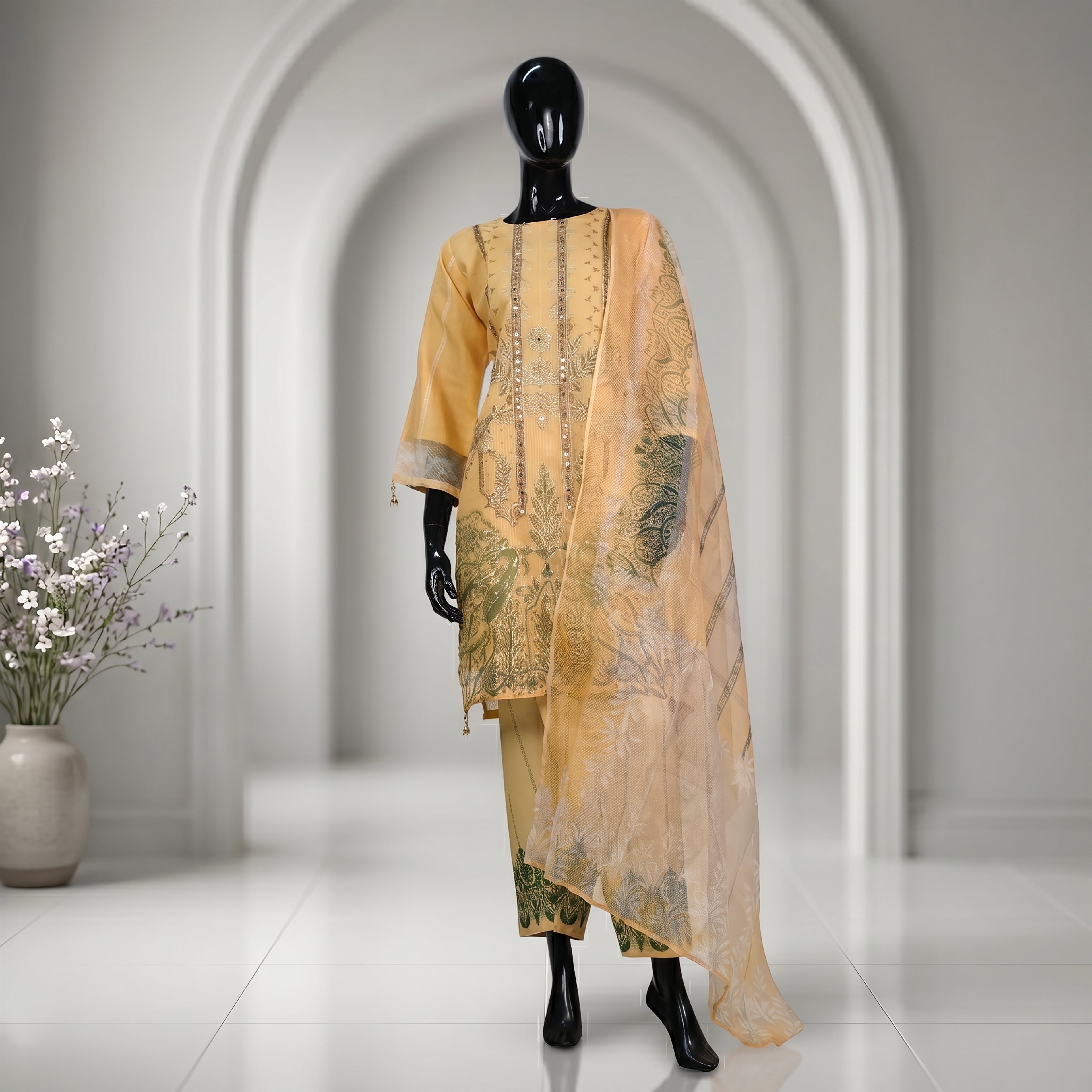 Elegant Embroidered Three Piece Set for Graceful Occasions | CD-WD1