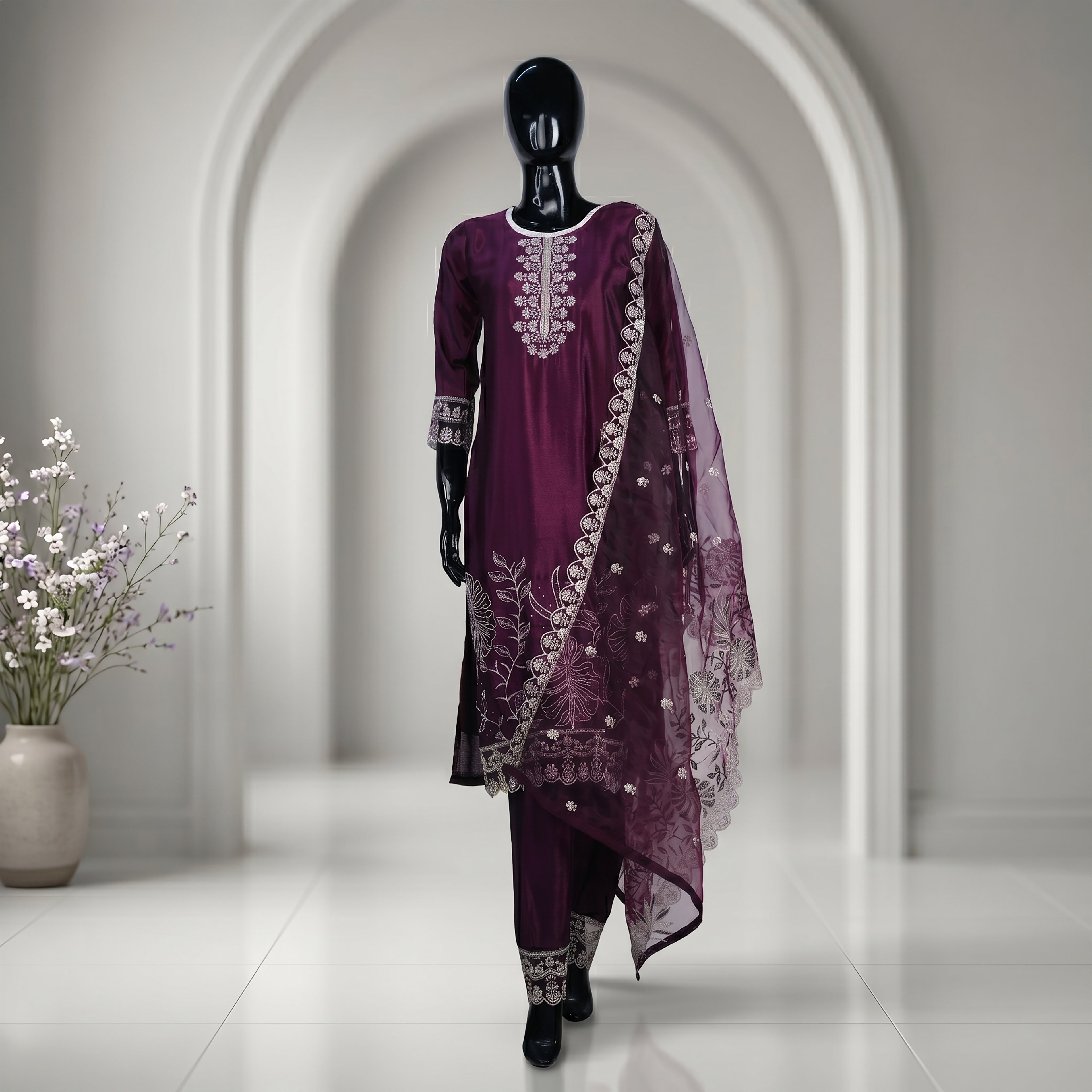 Elegant Embroidered Classic Three Piece Set | CD-WD28