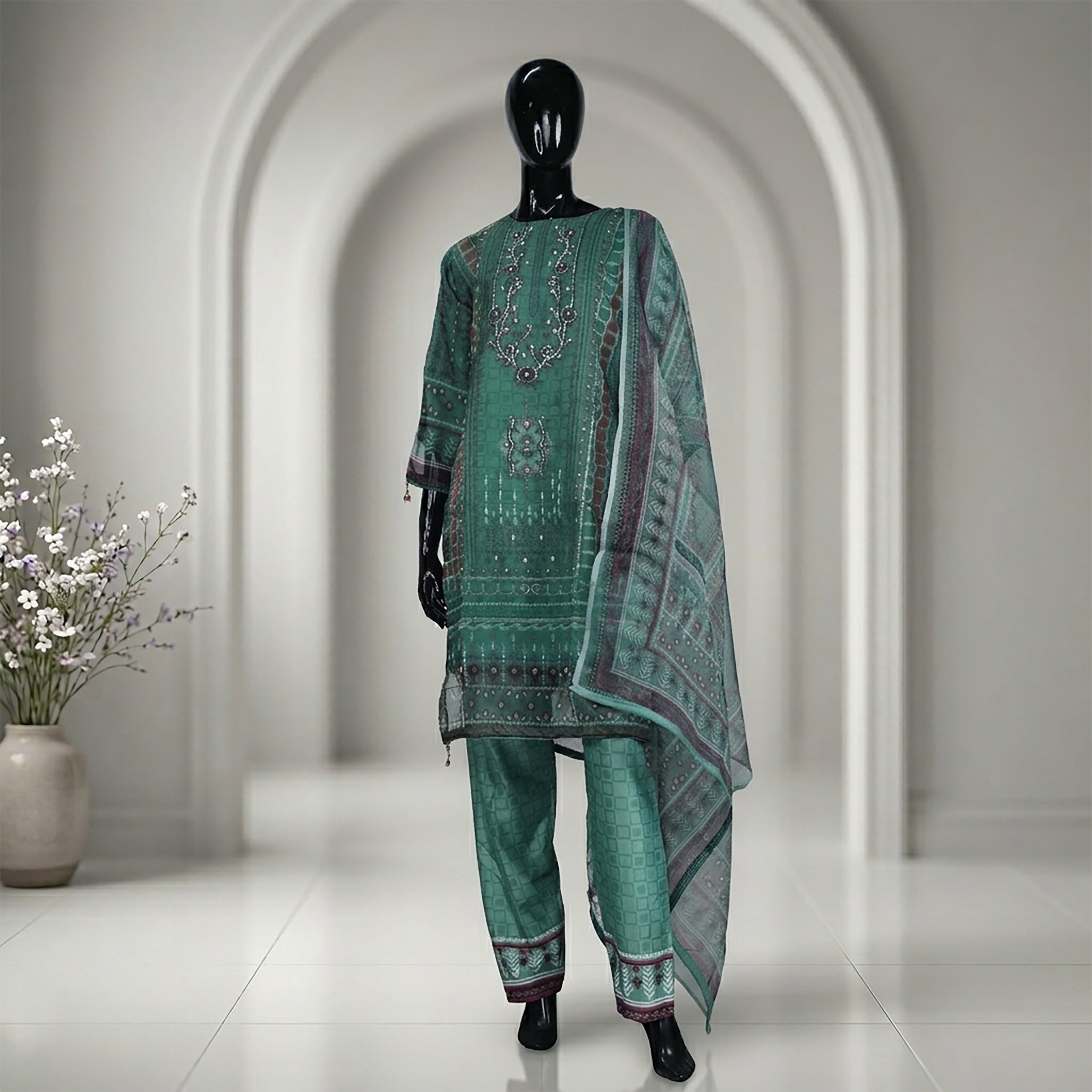 Classic Embroidered Three Piece Set with Stylish Dupatta | CD-WD3
