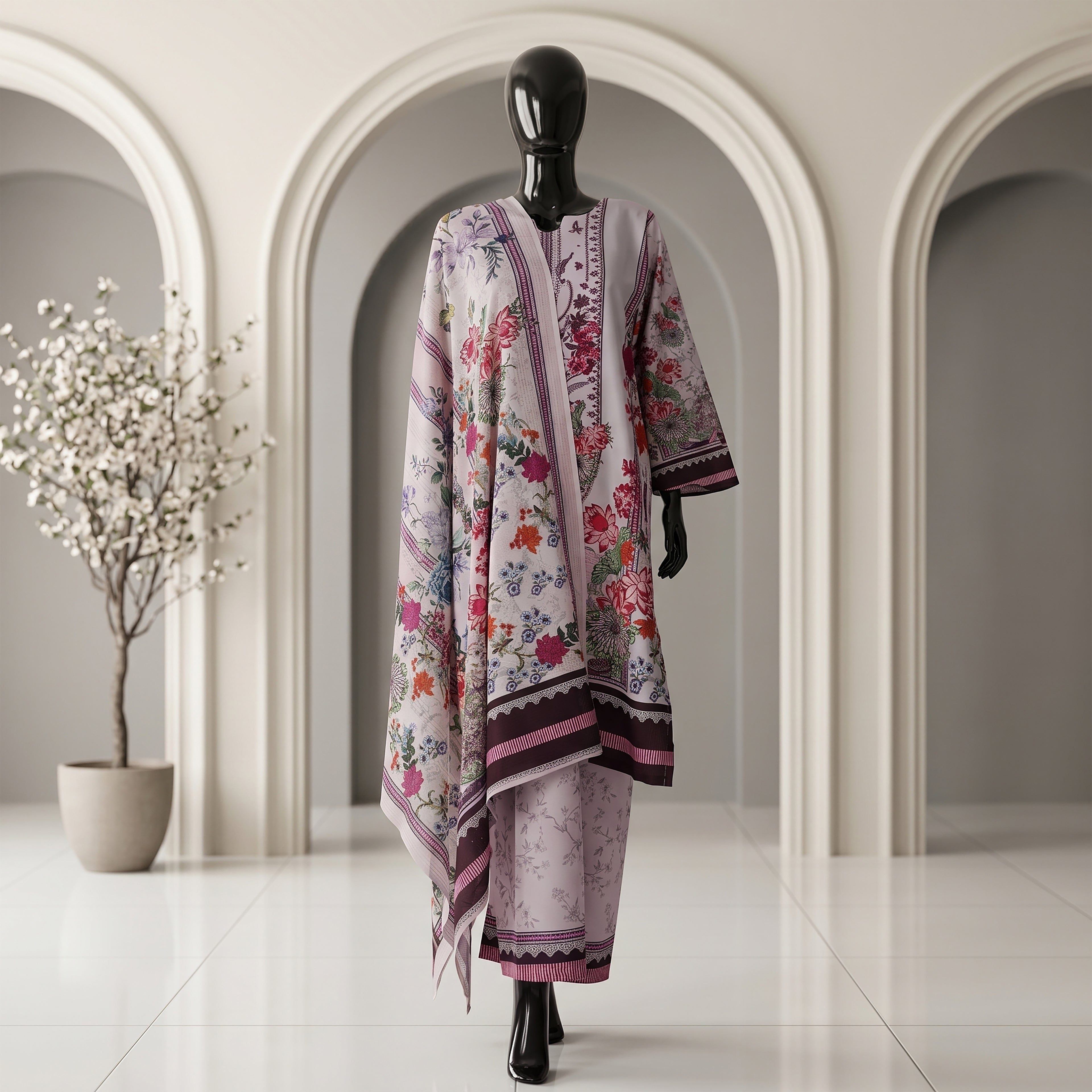 Elegant Floral Printed Three Piece Set | CD-WD8