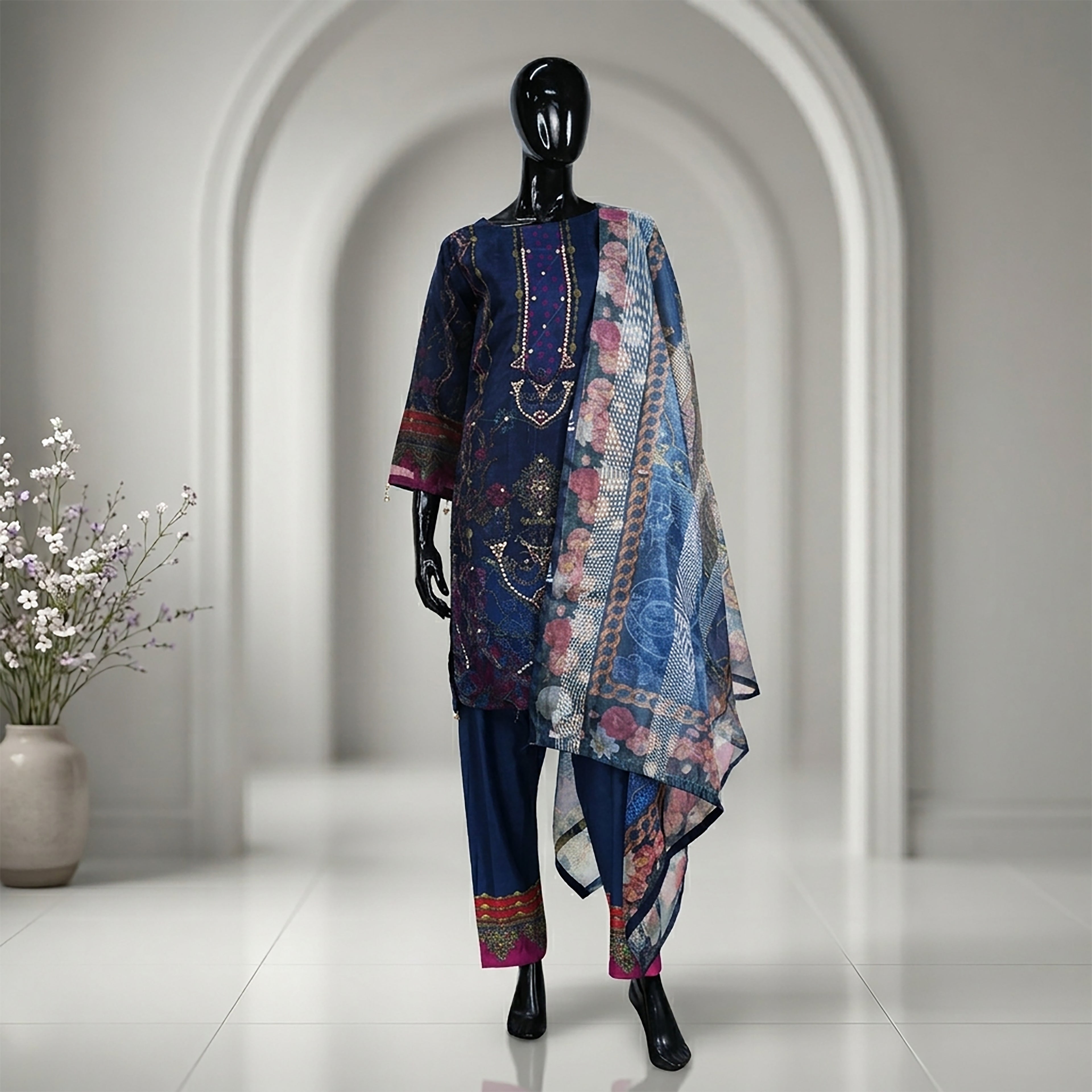 Luxury Embroidered Style Three Piece Set | CD-WD9