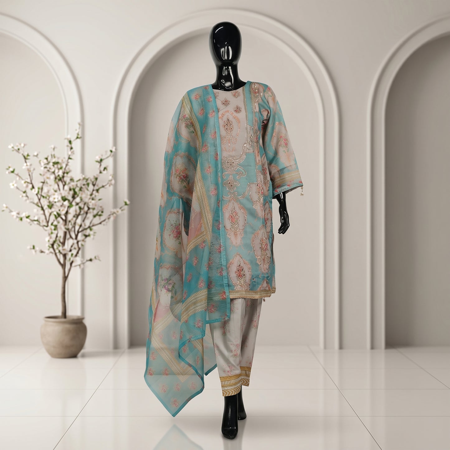 Elegant Festive Embroidered Three Piece Set | CD-WD23