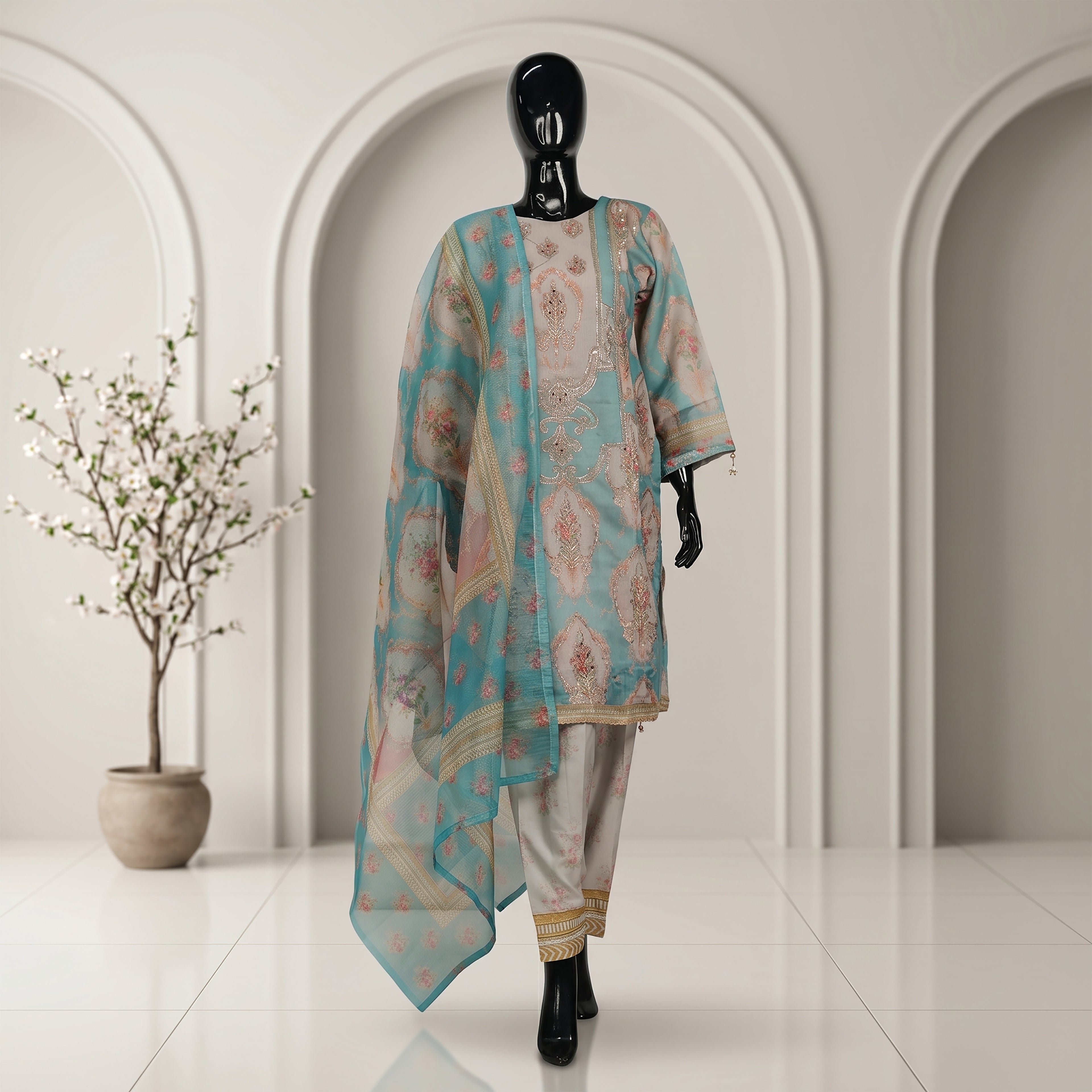 Elegant Festive Embroidered Three Piece Set | CD-WD23