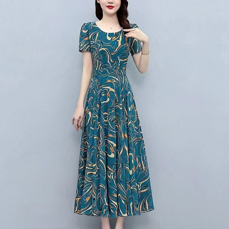 Women's Loose Summer Dress  Temperament Waist Cinching Slim Long Print Dress CD-WCF1 (China To Bangladesh Home Delivery)