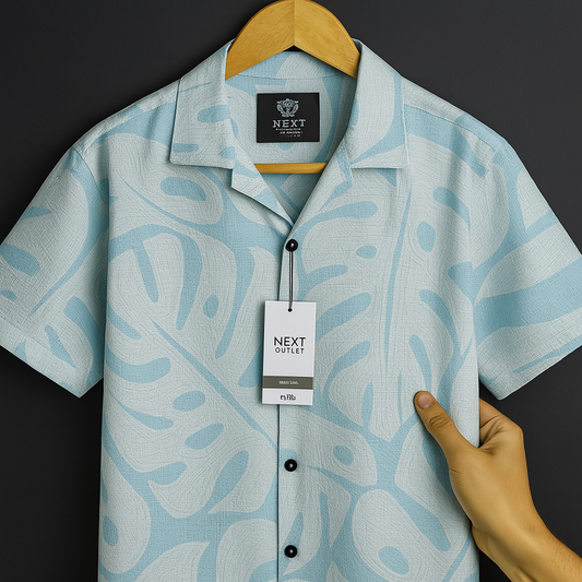 Coastal Elegance – Luxury Sky Blue Short Sleeve Shirt| CD-HSC23