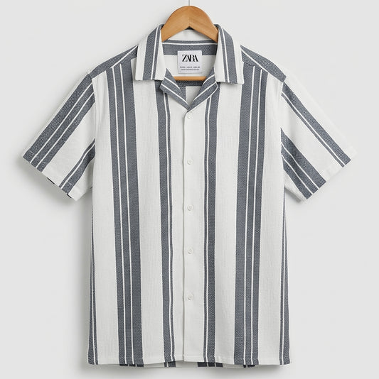 Striped Q-Van Collar Casual Half Sleeve Shirt | CD-PSH20