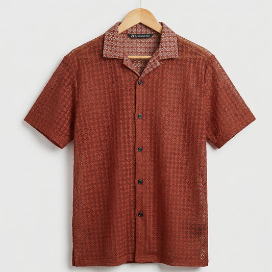 Patterned Q-Van Collar Casual Half Sleeve Shirt | CD-PSH24