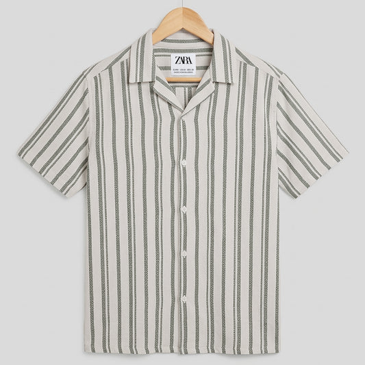 Classic Stripe Q-Van Collar Casual Half Sleeve Shirt| CD-PSH17