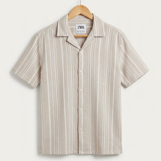 Stripe Q-Van Collar Casual Half Sleeve Shirt | CD-PSH22