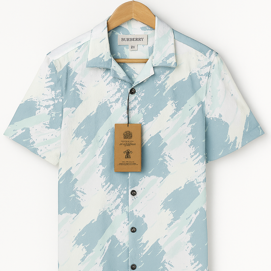 Men’s Premium Brush-Stroke Printed Half Shirt - Sky White| CD-HSC19