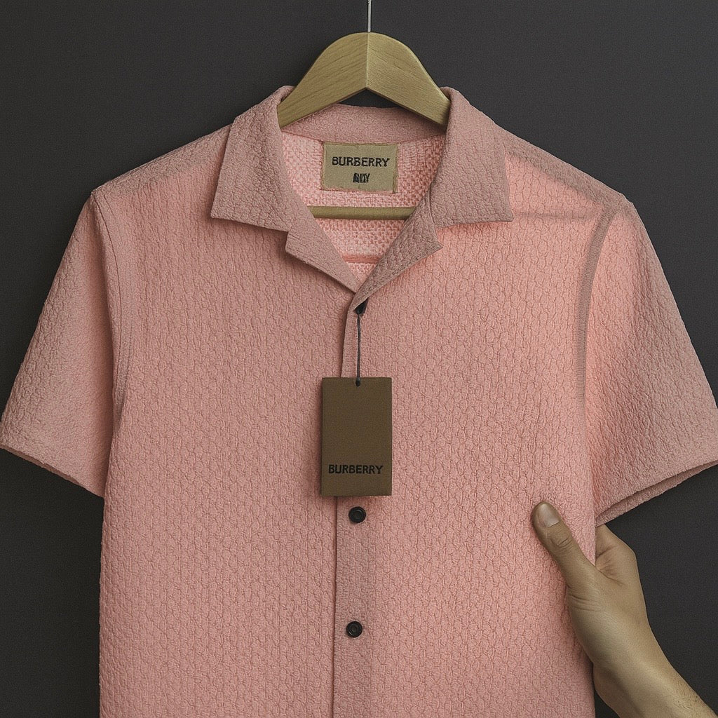 Premium Textured Pink Short Sleeve Shirt| CD-HSC15
