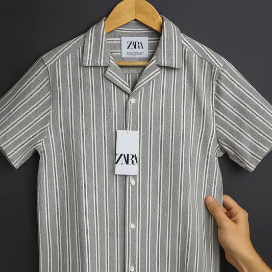 Premium Striped Textured Short Sleeve Shirt – Light Grey| CD-HSC16