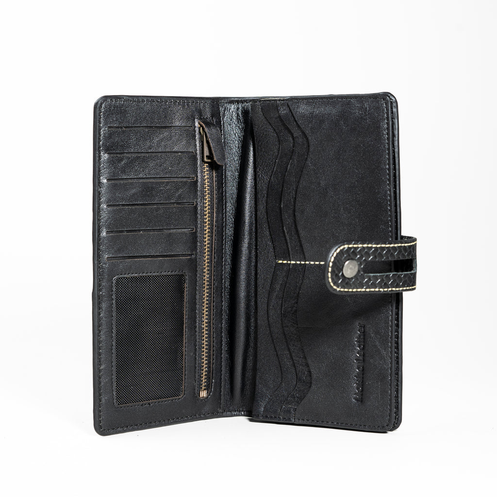 Elegant Textured Long Wallet with Secure Strap Closure | CD-MW8