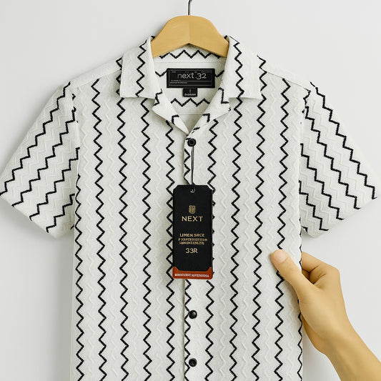 Premium Zigzag Pattern Short Sleeve Shirt Collection – Modern Casual Elegance| CD-HSC31