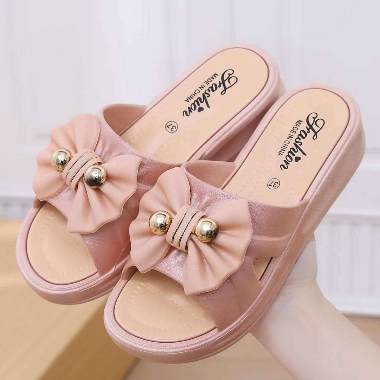 Women's summer new style bow tie flip-flops fairy multi-functional soft sole sandals CD-WS7 (China To Bangladesh Home Delivery)