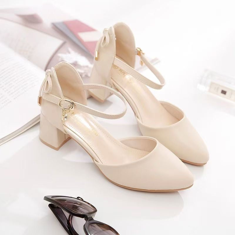 Women's soft leather high-heeled shoes with spring and summer thick CD-SN109 (China To Bangladesh Home Delivery)