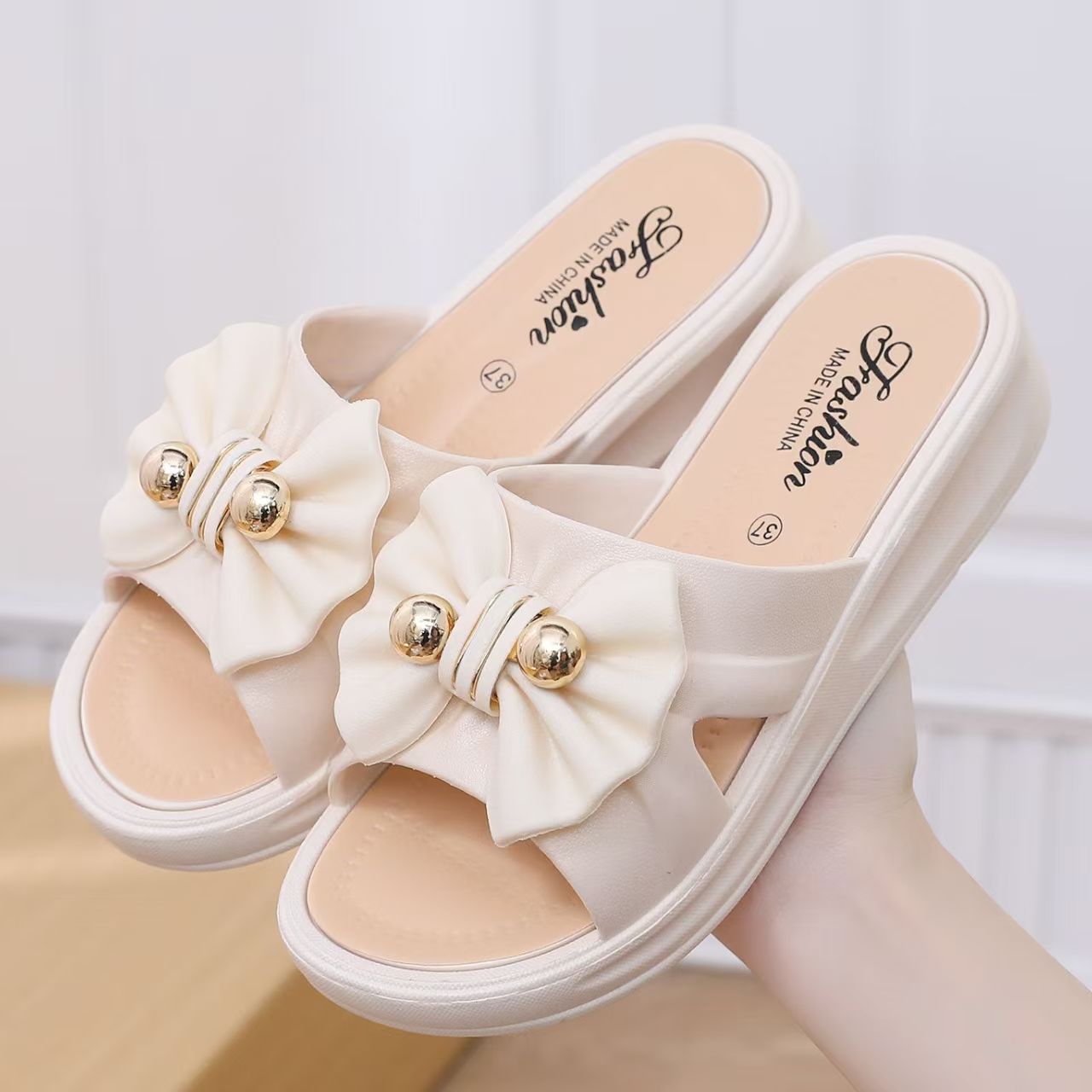 Women's summer new style bow tie flip-flops fairy multi-functional soft sole sandals CD-WS7 (China To Bangladesh Home Delivery)