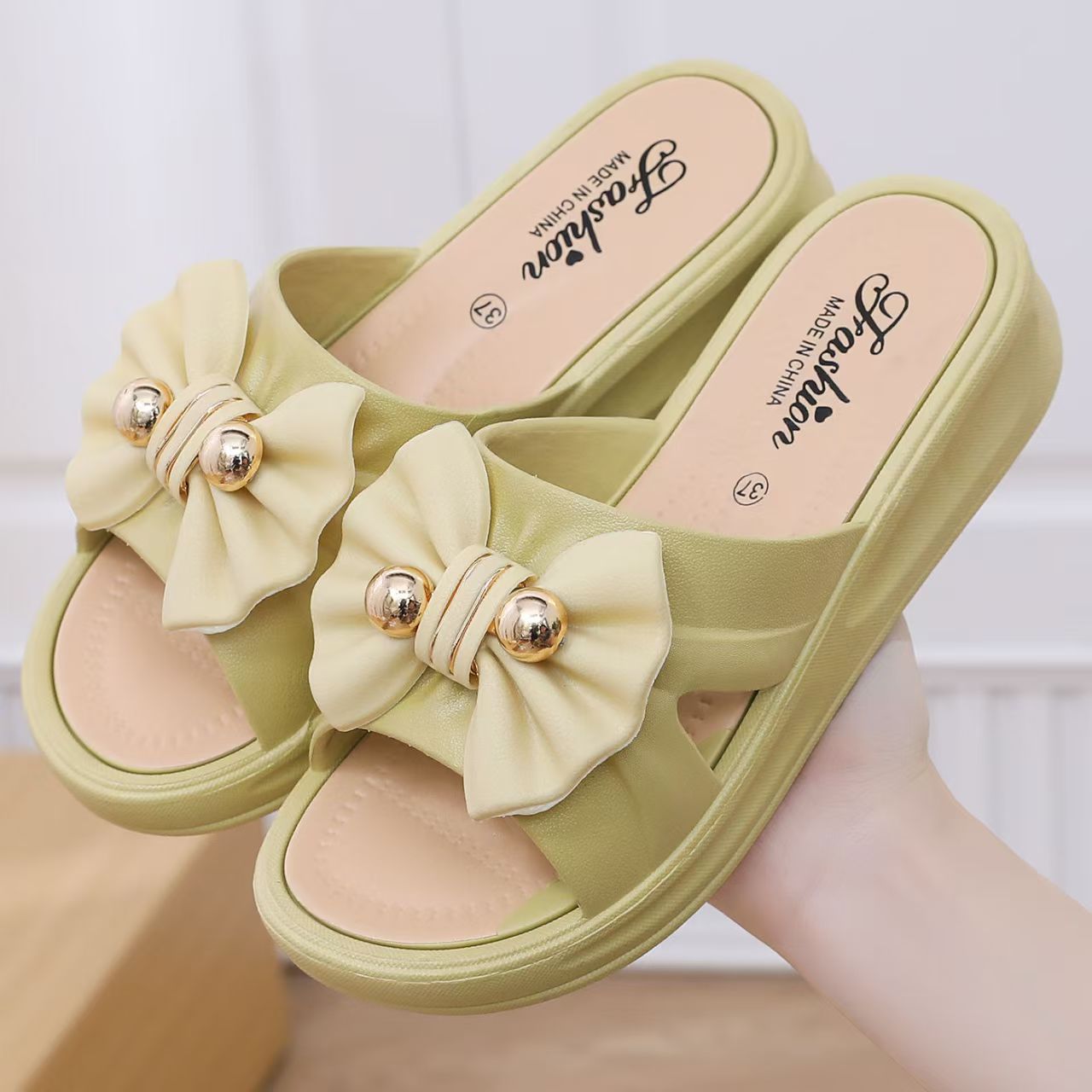 Women's summer new style bow tie flip-flops fairy multi-functional soft sole sandals CD-WS7 (China To Bangladesh Home Delivery)